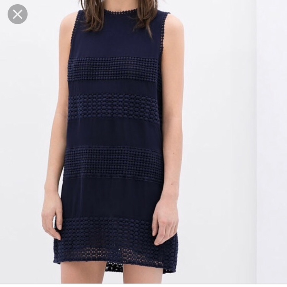 Zara Navy Lace Panel Shift Dress